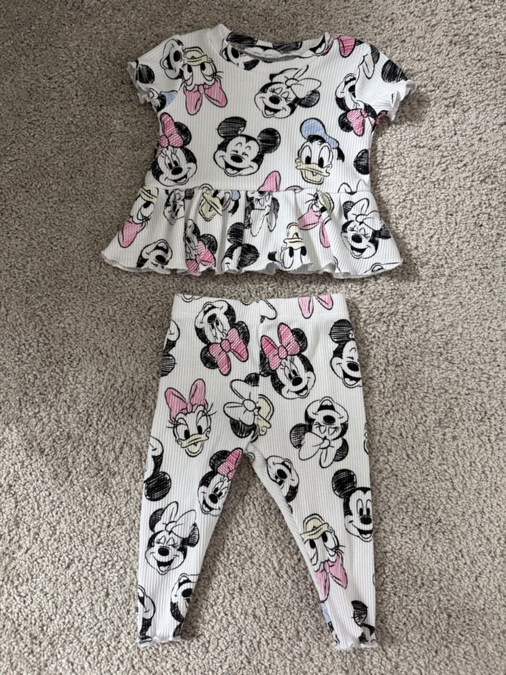 Disney Baby Minnie & Friends Peplum Top + Leggings Set - White with Pink Accents